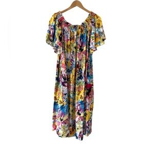 H&M Floral Off-Shoulder Maxi Dress size 20 multicolor viscose pockets NEW NWT
